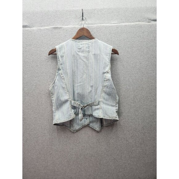 Womens Striped Button-Up Vest By Live A Little Blue & White Adjustable Back Tie - Picture 4 of 4